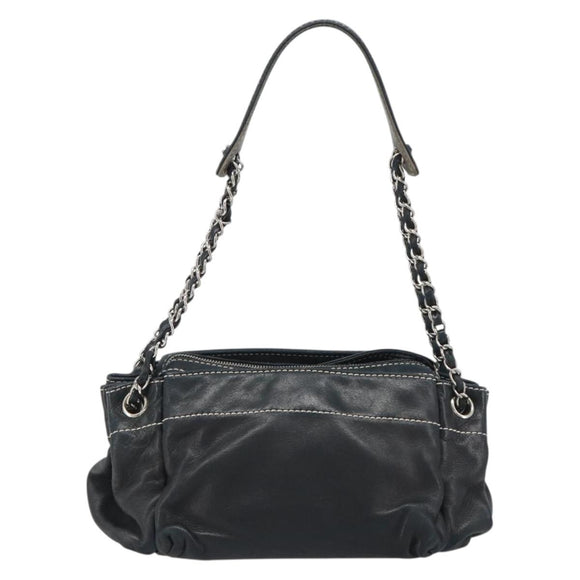 CHANEL Chain Shoulder Bag Lamb Skin Navy Silver CC Auth mr2596A