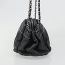 CHANEL Chain Shoulder Bag Lamb Skin Navy Silver CC Auth mr2596A-4