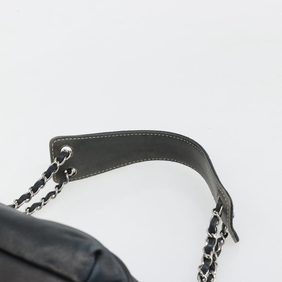 CHANEL Chain Shoulder Bag Lamb Skin Navy Silver CC Auth mr2596A