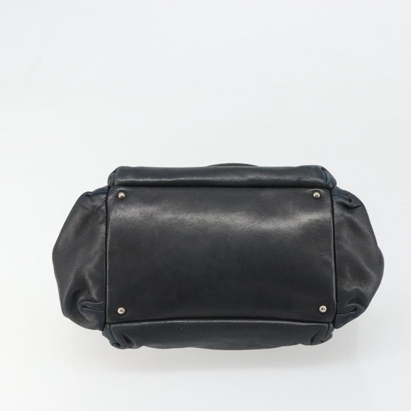 CHANEL Chain Shoulder Bag Lamb Skin Navy Silver CC Auth mr2596A