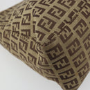 FENDI Zucchino Canvas Mamma Baguette Shoulder Bag Beige Silver Auth mr2597A-15