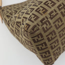 FENDI Zucchino Canvas Mamma Baguette Shoulder Bag Beige Silver Auth mr2597A-17