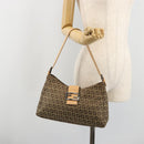 FENDI Zucchino Canvas Mamma Baguette Shoulder Bag Beige Silver Auth mr2597A-26