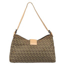 FENDI Zucchino Canvas Mamma Baguette Shoulder Bag Beige Silver Auth mr2597A-2