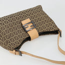 FENDI Zucchino Canvas Mamma Baguette Shoulder Bag Beige Silver Auth mr2597A-6