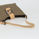 FENDI Zucchino Canvas Mamma Baguette Shoulder Bag Beige Silver Auth mr2597A-7