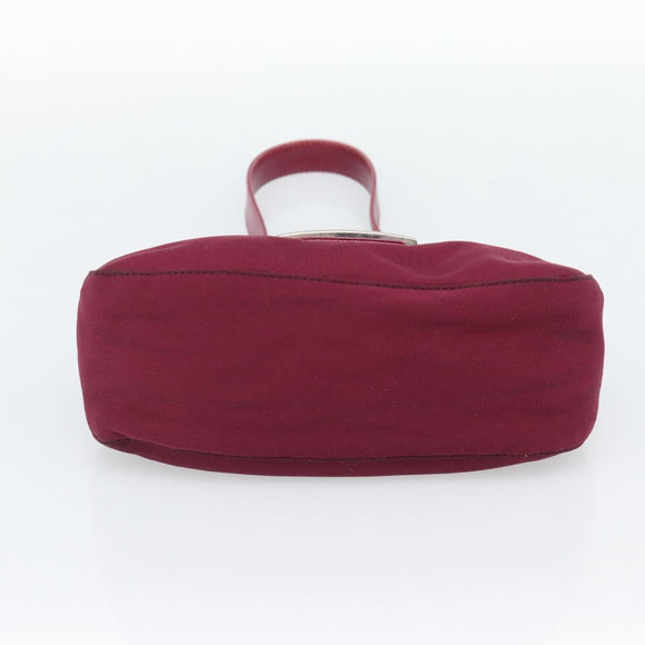 FENDI Mamma Baguette Shoulder Bag Cotton Wine Red Silver Auth mr2598