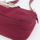 FENDI Mamma Baguette Shoulder Bag Cotton Wine Red Silver Auth mr2598-10