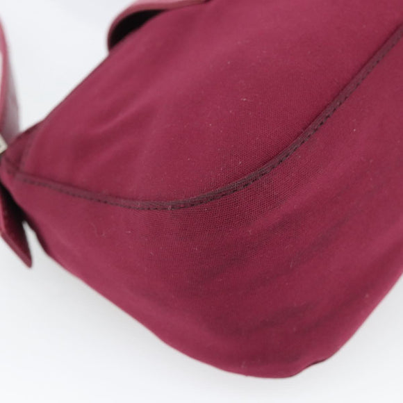 FENDI Mamma Baguette Shoulder Bag Cotton Wine Red Silver Auth mr2598