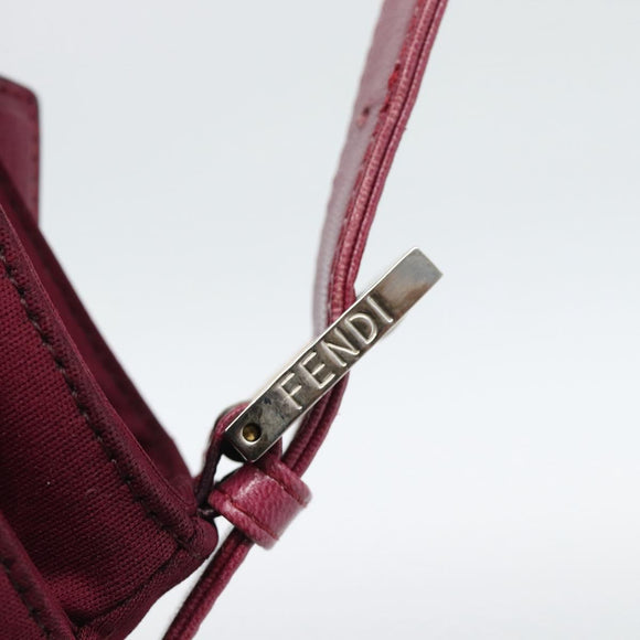 FENDI Mamma Baguette Shoulder Bag Cotton Wine Red Silver Auth mr2598
