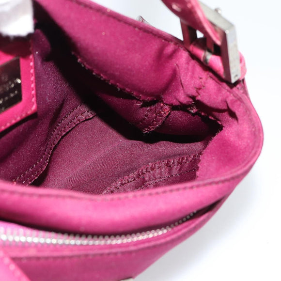 FENDI Mamma Baguette Shoulder Bag Cotton Wine Red Silver Auth mr2598