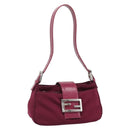 FENDI Mamma Baguette Shoulder Bag Cotton Wine Red Silver Auth mr2598-1
