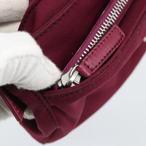 FENDI Mamma Baguette Shoulder Bag Cotton Wine Red Silver Auth mr2598