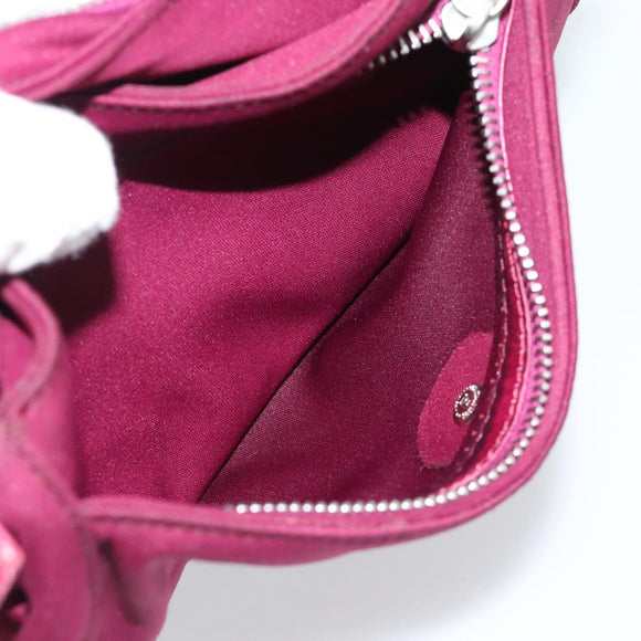 FENDI Mamma Baguette Shoulder Bag Cotton Wine Red Silver Auth mr2598