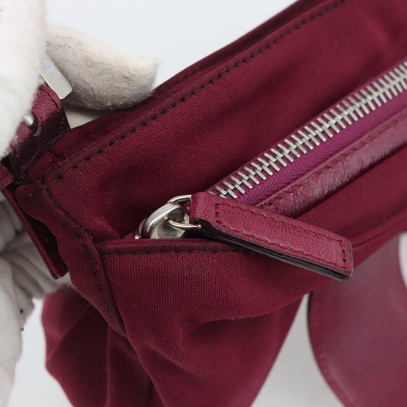 FENDI Mamma Baguette Shoulder Bag Cotton Wine Red Silver Auth mr2598