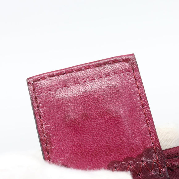 FENDI Mamma Baguette Shoulder Bag Cotton Wine Red Silver Auth mr2598