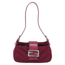 FENDI Mamma Baguette Shoulder Bag Cotton Wine Red Silver Auth mr2598-13