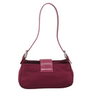 FENDI Mamma Baguette Shoulder Bag Cotton Wine Red Silver Auth mr2598-2