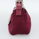 FENDI Mamma Baguette Shoulder Bag Cotton Wine Red Silver Auth mr2598-4