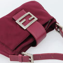 FENDI Mamma Baguette Shoulder Bag Cotton Wine Red Silver Auth mr2598-6