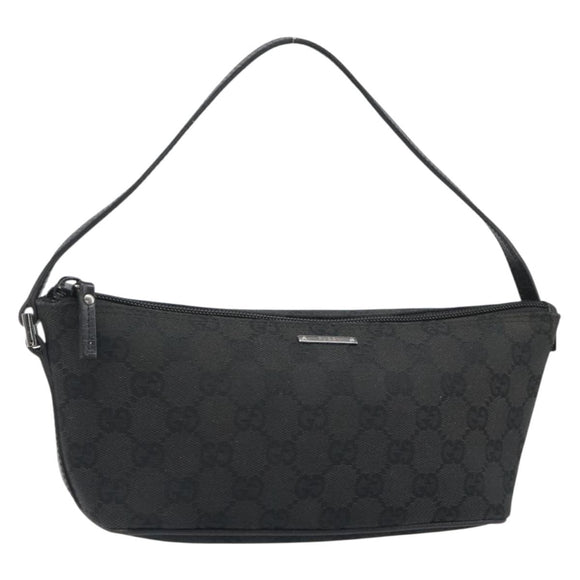 GUCCI GG Canvas Hand Pouch Black Silver 07198 Auth mr2600A