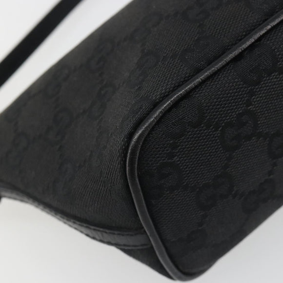 GUCCI GG Canvas Hand Pouch Black Silver 07198 Auth mr2600A
