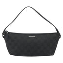 GUCCI GG Canvas Hand Pouch Black Silver 07198 Auth mr2600A-2