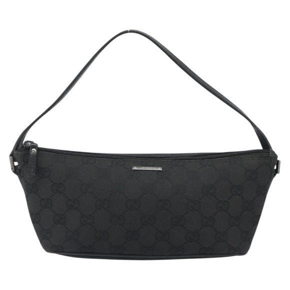 GUCCI GG Canvas Hand Pouch Black Silver 07198 Auth mr2600A
