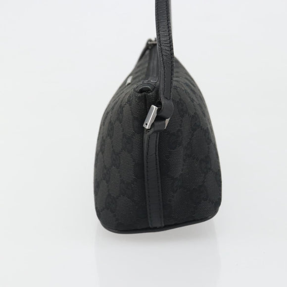 GUCCI GG Canvas Hand Pouch Black Silver 07198 Auth mr2600A