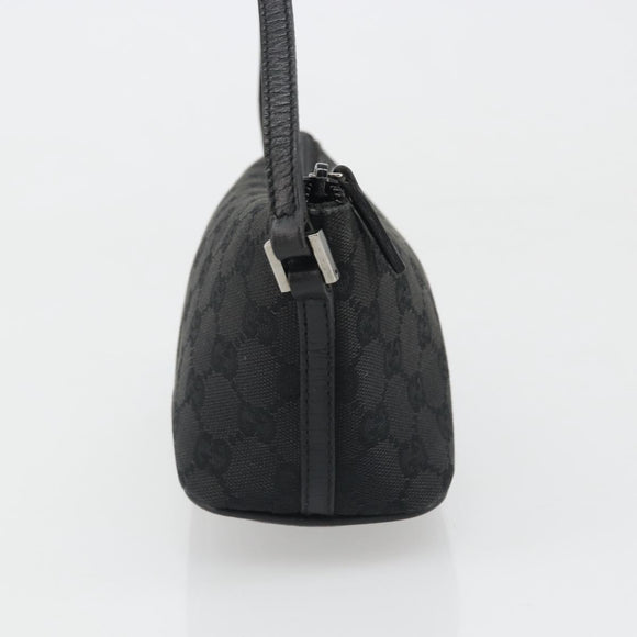 GUCCI GG Canvas Hand Pouch Black Silver 07198 Auth mr2600A