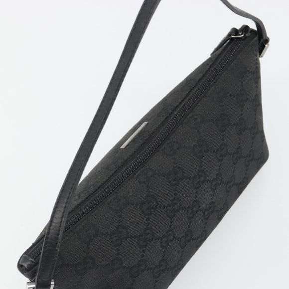 GUCCI GG Canvas Hand Pouch Black Silver 07198 Auth mr2600A
