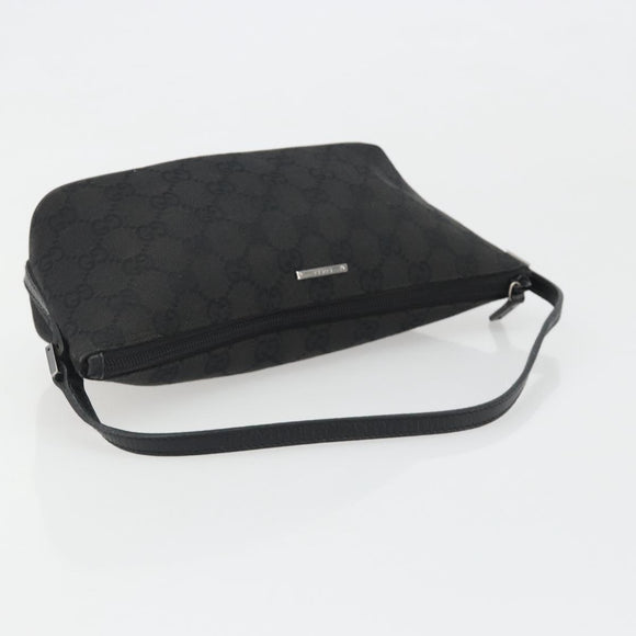 GUCCI GG Canvas Hand Pouch Black Silver 07198 Auth mr2600A