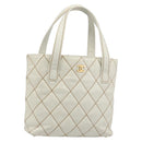 CHANEL Wild stitch Hand Bag Leather White Gold CC Auth mr2601A-1