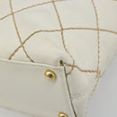 CHANEL Wild stitch Hand Bag Leather White Gold CC Auth mr2601A-10