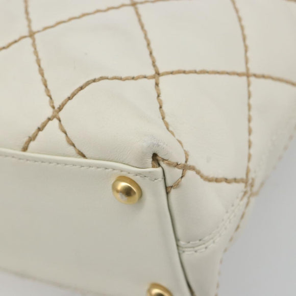 CHANEL Wild stitch Hand Bag Leather White Gold CC Auth mr2601A