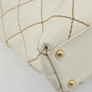 CHANEL Wild stitch Hand Bag Leather White Gold CC Auth mr2601A-11