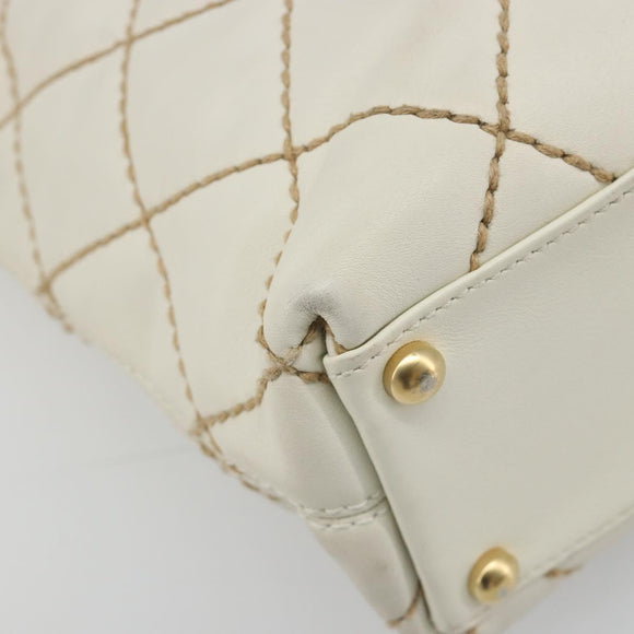 CHANEL Wild stitch Hand Bag Leather White Gold CC Auth mr2601A