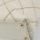 CHANEL Wild stitch Hand Bag Leather White Gold CC Auth mr2601A-12