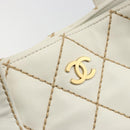 CHANEL Wild stitch Hand Bag Leather White Gold CC Auth mr2601A-15