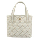 CHANEL Wild stitch Hand Bag Leather White Gold CC Auth mr2601A-2