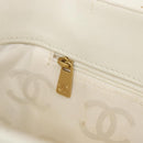CHANEL Wild stitch Hand Bag Leather White Gold CC Auth mr2601A-20