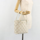 CHANEL Wild stitch Hand Bag Leather White Gold CC Auth mr2601A-24