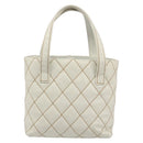 CHANEL Wild stitch Hand Bag Leather White Gold CC Auth mr2601A-3