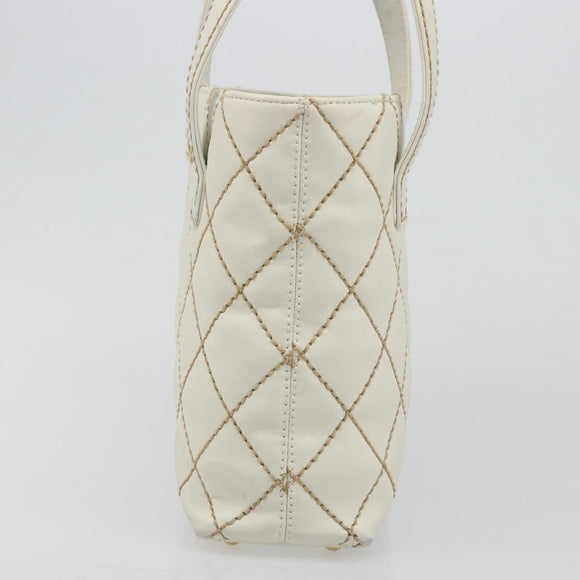 CHANEL Wild stitch Hand Bag Leather White Gold CC Auth mr2601A