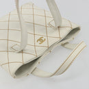 CHANEL Wild stitch Hand Bag Leather White Gold CC Auth mr2601A-6