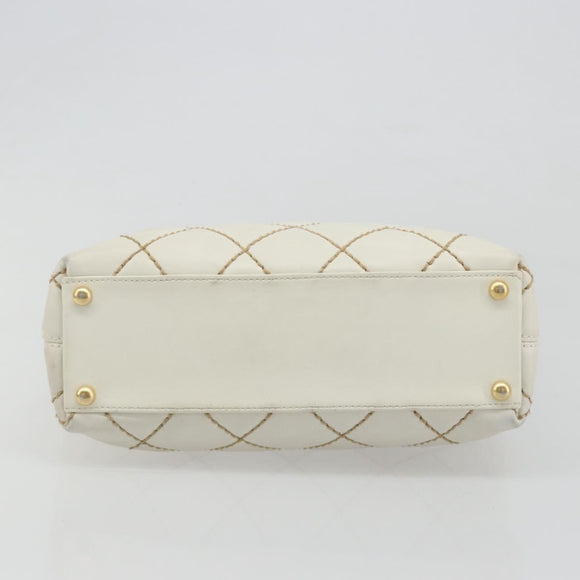 CHANEL Wild stitch Hand Bag Leather White Gold CC Auth mr2601A