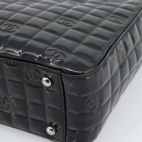 CHANEL Hand Bag Patent Leather Black Silver CC Auth mr2603A