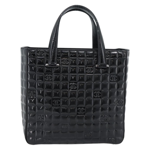 CHANEL Hand Bag Patent Leather Black Silver CC Auth mr2603A