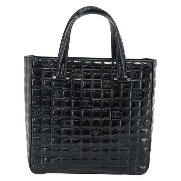 CHANEL Hand Bag Patent Leather Black Silver CC Auth mr2603A