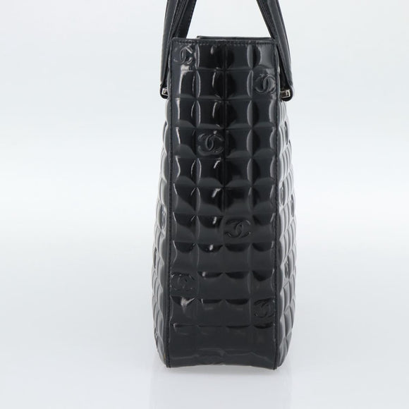 CHANEL Hand Bag Patent Leather Black Silver CC Auth mr2603A